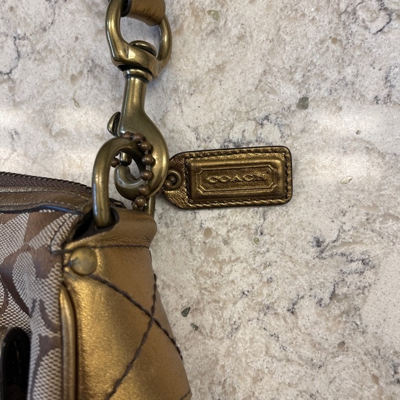 Vintage  Rare Coach Handbag purse with gold and signature khaki "C" - Picture 5 of 13